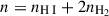 Mathematical equation: $ n = n_{{\mathrm{H}{\small { {\text{ I}}}}}} + 2n_{\mathrm{H_2}} $