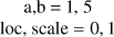 Mathematical equation: $\begin{gathered} a, b=1,5 \\ \text {loc, scale}=0,1 \end{gathered}$