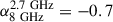 Mathematical equation: $ \alpha^{\mathrm{2.7\ GHz}}_{\mathrm{8\ GHz}}=-0.7 $