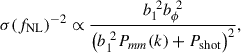 Mathematical equation: $$ \begin{aligned} \sigma (f_{\rm {NL}})^{-2 } \propto \frac{b_1^{\ 2} b_\phi ^{\ 2}}{\left( b_1^{\ 2}P_{mm}(k)+ P_{\rm {shot}}\right)^2} , \end{aligned} $$