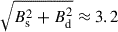 Mathematical equation: $ \sqrt{B_{\mathrm{s}}^2 + B_{\mathrm{d}}^2}\approx 3.2 $