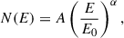Mathematical equation: $$ \begin{aligned} N(E) = A \left(\frac{E}{E_0}\right)^{\alpha }, \end{aligned} $$