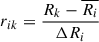 Mathematical equation: $ r_{ik} = \frac{R_k - \overline{R_i}}{\Delta R_i} $