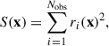 Mathematical equation: $$ \begin{aligned} S(\mathbf x )=\sum _{i=1}^{N_{\rm {obs}}}r_{i}(\mathbf x )^2, \end{aligned} $$