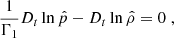 Mathematical equation: $$ \begin{aligned} \frac{1}{\Gamma _1} D_t \ln \hat{p}&- D_t \ln \hat{\rho } = 0 \; , \end{aligned} $$