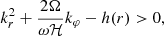 Mathematical equation: $$ \begin{aligned} k_r^2 + \frac{2\Omega }{\omega \mathcal{H} } k_\varphi - h(r) > 0 ,\end{aligned} $$