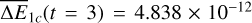 Mathematical equation: ${\overline {{\rm{\Delta }}E} _{1c}}(t = 3) = 4.838 \times {10^{ - 12}}$