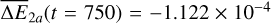 Mathematical equation: ${\overline {{\rm{\Delta }}E} _{2a}}(t = 750) = - 1.122 \times {10^{ - 4}}$