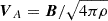 Mathematical equation: $ \boldsymbol{V}_A=\boldsymbol{B}/\sqrt{4\pi\rho} $