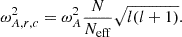 Mathematical equation: $$ \begin{aligned} \omega _{A,r,c}^2 = \omega _{A}^2 \frac{N}{N_{\rm eff}}\sqrt{l(l+1)}. \end{aligned} $$