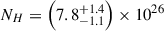 Mathematical equation: $ N_H = \left(7.8^{+1.4}_{-1.1}\right)\times 10^{26} $