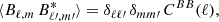 Mathematical equation: $$ \begin{aligned} \langle B_{\ell , m}\,B^{*}_{\ell \prime , m\prime }\rangle&=\delta _{\ell \ell \prime }\,\delta _{mm\prime }\,C^{BB}(\ell) ,\end{aligned} $$