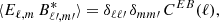 Mathematical equation: $$ \begin{aligned} \langle E_{\ell , m}\,B^{*}_{\ell \prime , m\prime }\rangle&=\delta _{\ell \ell \prime }\,\delta _{mm\prime }\,C^{EB}(\ell) , \end{aligned} $$