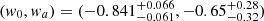 Mathematical equation: $ (w_{0}, w_{a})=(-0.841^{+0.066}_{-0.061}, -0.65^{+0.28}_{-0.32}) $