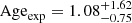 Mathematical equation: $ \mathrm{Age}_{\mathrm{exp}} = 1.08^{+1.62}_{-0.75} $