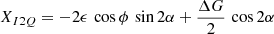 Mathematical equation: $ X_{I2Q} = -2\epsilon\,\cos\phi\,\sin2\alpha + \frac{\Delta G}{2}\,\cos2\alpha $