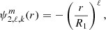Mathematical equation: $$ \begin{aligned} \psi _{2,\ell ,k}^m(r) = -\left(\dfrac{r}{R_1} \right)^{\ell }, \end{aligned} $$