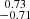 Mathematical equation: $ \substack{0.73 \\ -0.71} $
