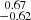 Mathematical equation: $ \substack{0.67 \\ -0.62} $
