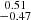 Mathematical equation: $ \substack{0.51 \\ -0.47} $