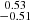 Mathematical equation: $ \substack{0.53 \\ -0.51} $