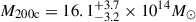 Mathematical equation: $ M_{\mathrm{200c}}=16.1^{+3.7}_{-3.2} \times 10^{14}M_\odot $