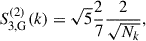 Mathematical equation: $$ \begin{aligned} S_{3, \mathrm {G}}^{(2)}(k)&= \sqrt{5}\frac{2}{7}\frac{2}{\sqrt{N_k}}, \end{aligned} $$