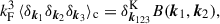 Mathematical equation: $$ \begin{aligned} k_{\rm F}^3\, \langle \delta _{\boldsymbol{k}_1}\delta _{\boldsymbol{k}_2}\delta _{\boldsymbol{k}_3}\rangle _{\rm c}&= \delta _{\boldsymbol{k}_{123}}^\mathrm{K} B(\boldsymbol{k}_1, \boldsymbol{k}_2) , \end{aligned} $$