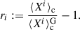Mathematical equation: $$ \begin{aligned} r_i := \frac{\langle X^i\rangle _{\rm c} }{\langle X^i\rangle _{\rm c} ^\mathrm{G}}-1. \end{aligned} $$