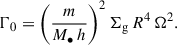 Mathematical equation: $$ \begin{aligned} \Gamma _0 = \left(\frac{m}{M_\bullet \,h}\right)^2 \Sigma _{\rm g}\, R^4\, \Omega ^2. \end{aligned} $$