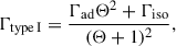 Mathematical equation: $$ \begin{aligned} \Gamma _{\rm type\,I} = \frac{\Gamma _{\rm ad} \Theta ^2 + \Gamma _{\rm iso}}{(\Theta +1)^2}, \end{aligned} $$