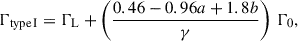 Mathematical equation: $$ \begin{aligned} \Gamma _{\rm type\,I} = \Gamma _{\rm L} + \left(\frac{0.46 - 0.96 a + 1.8 b}{\gamma }\right)\, \Gamma _0, \end{aligned} $$