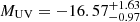 Mathematical equation: $ M_{\mathrm{UV}}=-16.57_{-0.97}^{+1.63} $