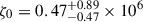 Mathematical equation: $ \zeta_0 = 0.47^{+0.89}_{-0.47} \times 10^6 $