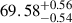 Mathematical equation: $ 69.58^{+0.56}_{-0.54} $