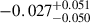 Mathematical equation: $ -0.027^{+0.051}_{-0.050} $