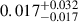 Mathematical equation: $ 0.017^{+0.032}_{-0.017} $