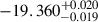 Mathematical equation: $ -19.360^{+0.020}_{-0.019} $