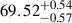 Mathematical equation: $ 69.52^{+0.54}_{-0.57} $