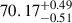 Mathematical equation: $ 70.17^{+0.49}_{-0.51} $