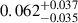 Mathematical equation: $ 0.062^{+0.037}_{-0.035} $