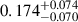 Mathematical equation: $ 0.174^{+0.074}_{-0.070} $