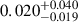 Mathematical equation: $ 0.020^{+0.040}_{-0.019} $