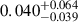 Mathematical equation: $ 0.040^{+0.064}_{-0.039} $