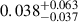 Mathematical equation: $ 0.038^{+0.063}_{-0.037} $
