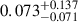 Mathematical equation: $ 0.073^{+0.137}_{-0.071} $