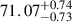 Mathematical equation: $ 71.07^{+0.74}_{-0.73} $