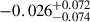 Mathematical equation: $ -0.026^{+0.072}_{-0.074} $