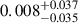Mathematical equation: $ 0.008^{+0.037}_{-0.035} $
