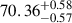 Mathematical equation: $ 70.36^{+0.58}_{-0.57} $